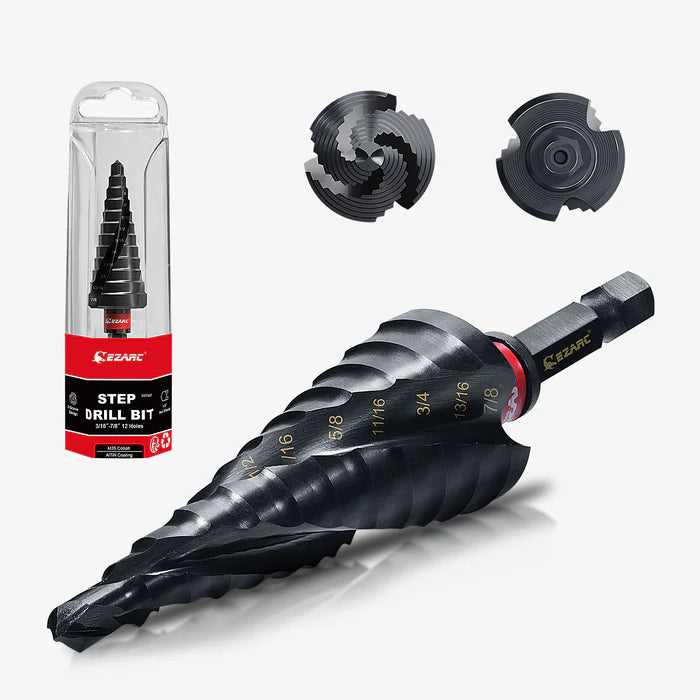 EZARC Wear-Resistant AlTiN Coated Step Drill Bit Set for Metal, Stainless Steel, Aluminum, Plastic