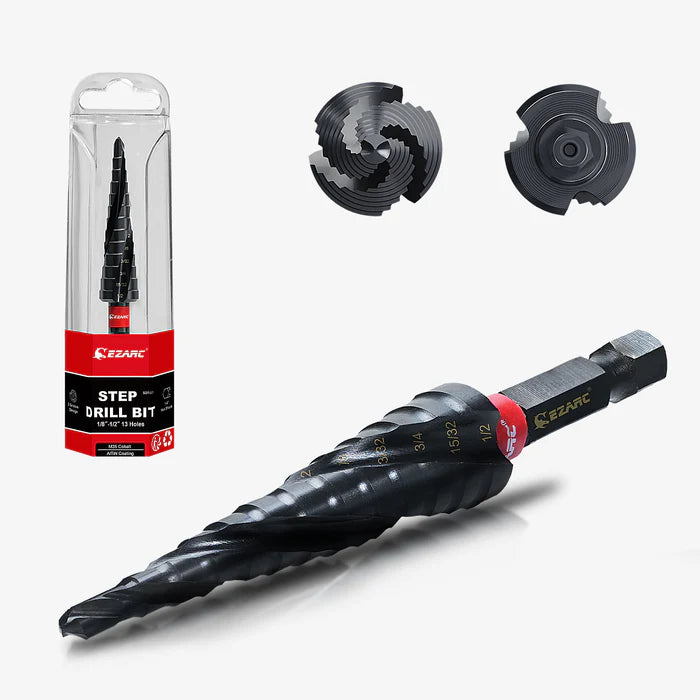 EZARC Wear-Resistant AlTiN Coated Step Drill Bit Set for Metal, Stainless Steel, Aluminum, Plastic