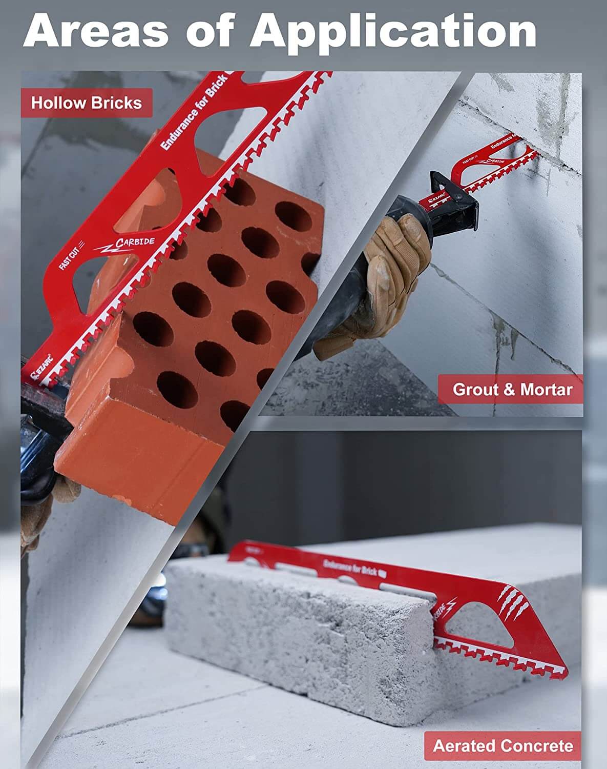 12 & 18 Inch Carbide Demolition Masonry Reciprocating Saw Blade For Cutting Brick,Concrete - EZARC Tools