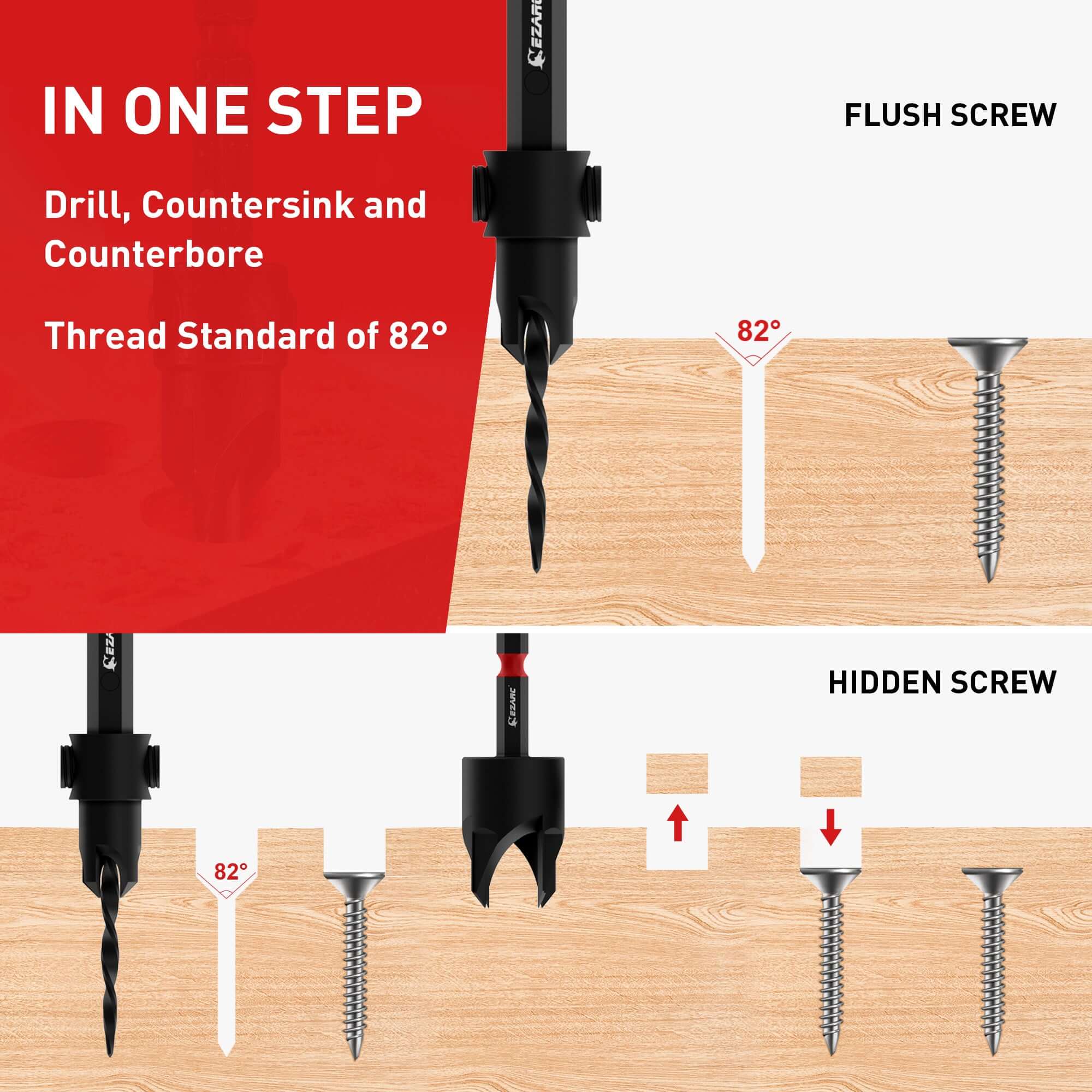 Wood Countersink Drill Bit Set With 1/4" Hex Shank0