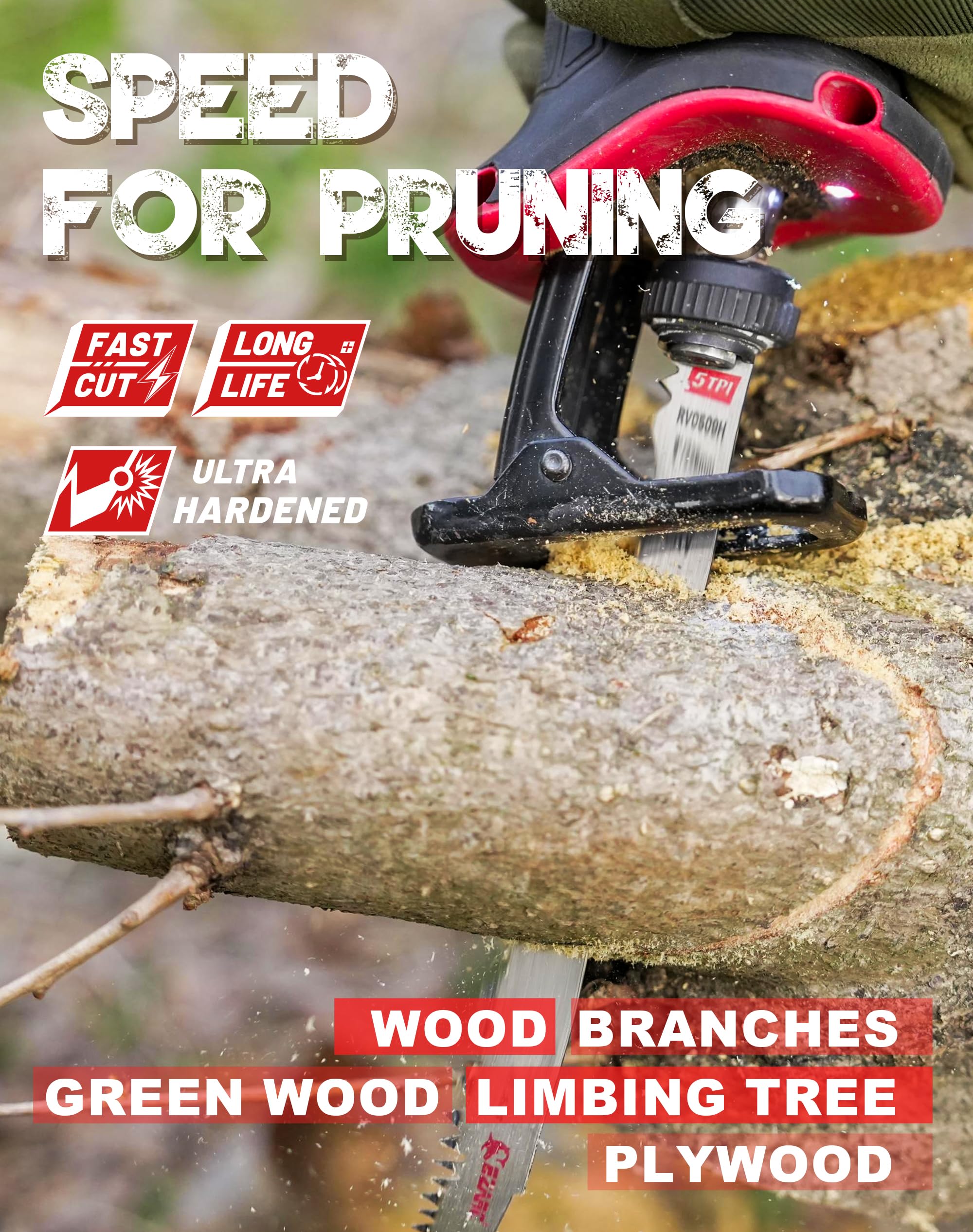 5 TPI, 9/12 In. Fleam Ground Teeth Wood Pruning Reciprocating Saw Blade