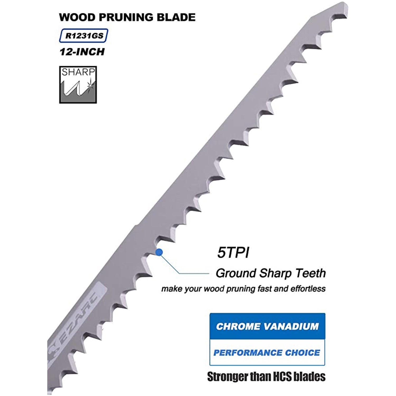 5tpi, 9/12 in. CRV Sharp Ground Teeth Reciprocating Saw Blade For Pruning