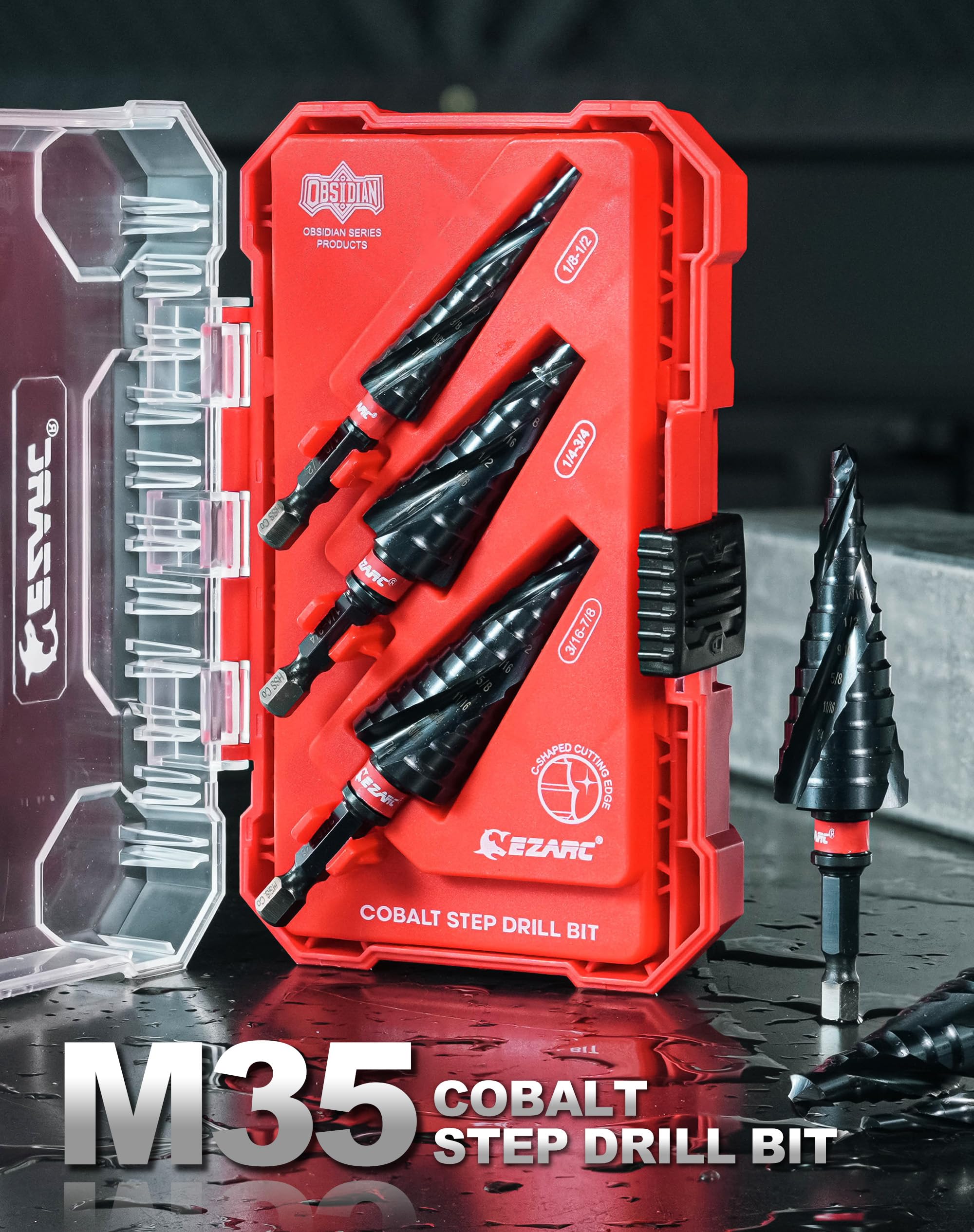 EZARC Wear-Resistant AlTiN Coated Step Drill Bit Set for Metal, Stainless Steel, Aluminum, Plastic