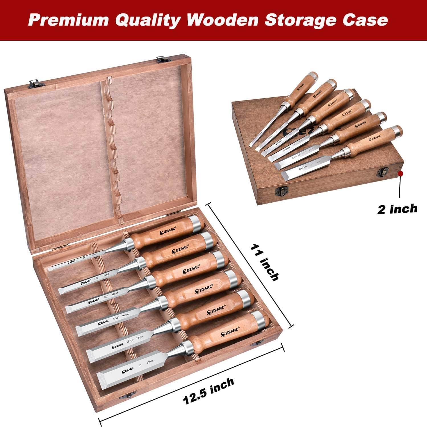 HAWERK Wood Chisel Sets - Wood Carving Chisels with Premium Wooden Case -  Includes 6 pcs Wood Chisels
